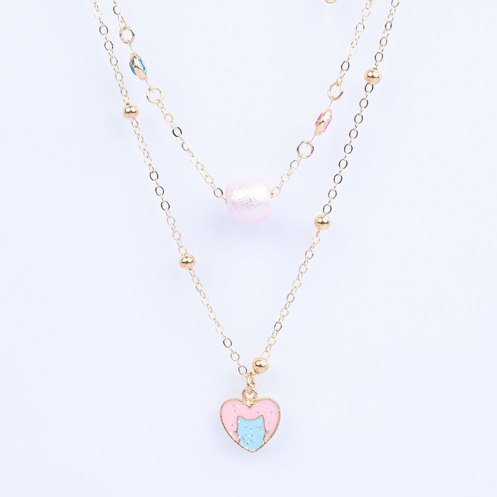 2-in-1 Chain Beads Heart Pendant Necklace