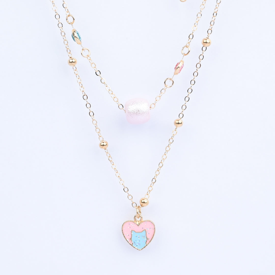 2-in-1 Chain Beads Heart Pendant Necklace