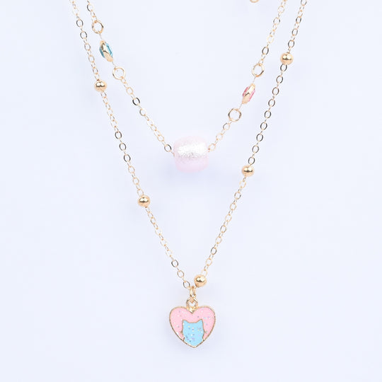 2-in-1 Chain Beads Heart Pendant Necklace