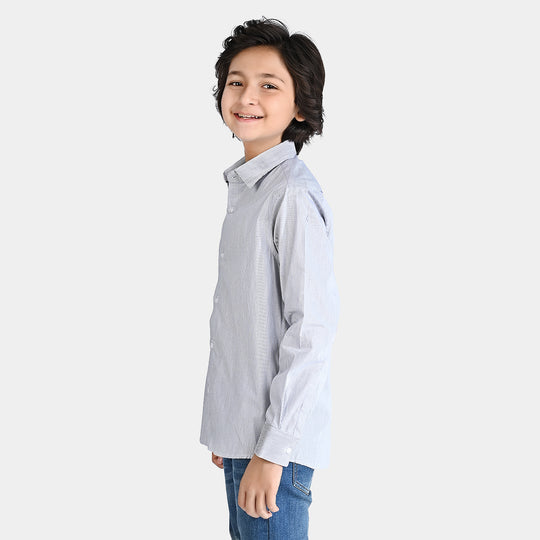 Boys Yarn Dyed Formal Shirt-Grey/Stripe