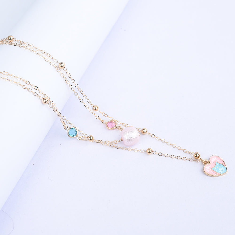 2-in-1 Chain Beads Heart Pendant Necklace