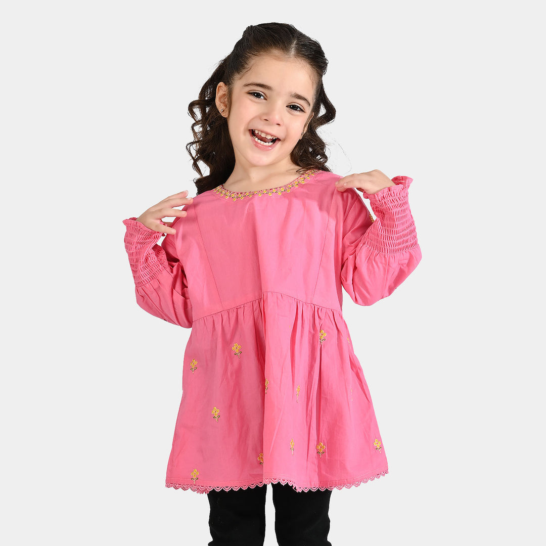 Girls Cotton Poplin Emb Top Pink Candy-Shock.Pink