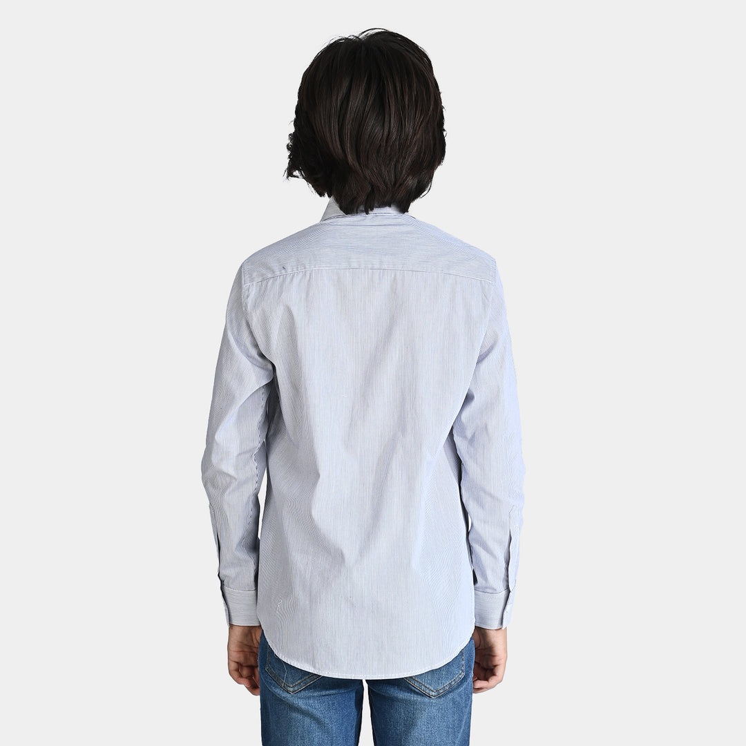 Boys Yarn Dyed Formal Shirt-Grey/Stripe