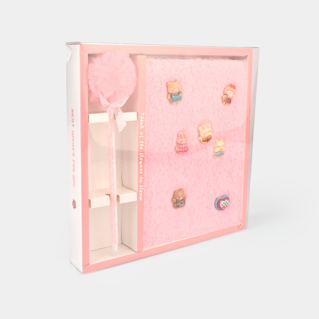 Diary Notebook Set with Pom-Pom Pen
