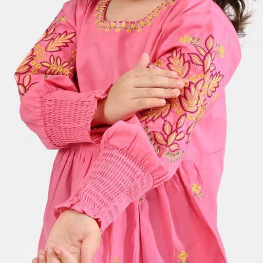 Girls Cotton Poplin Emb Top Pink Candy-Shock.Pink