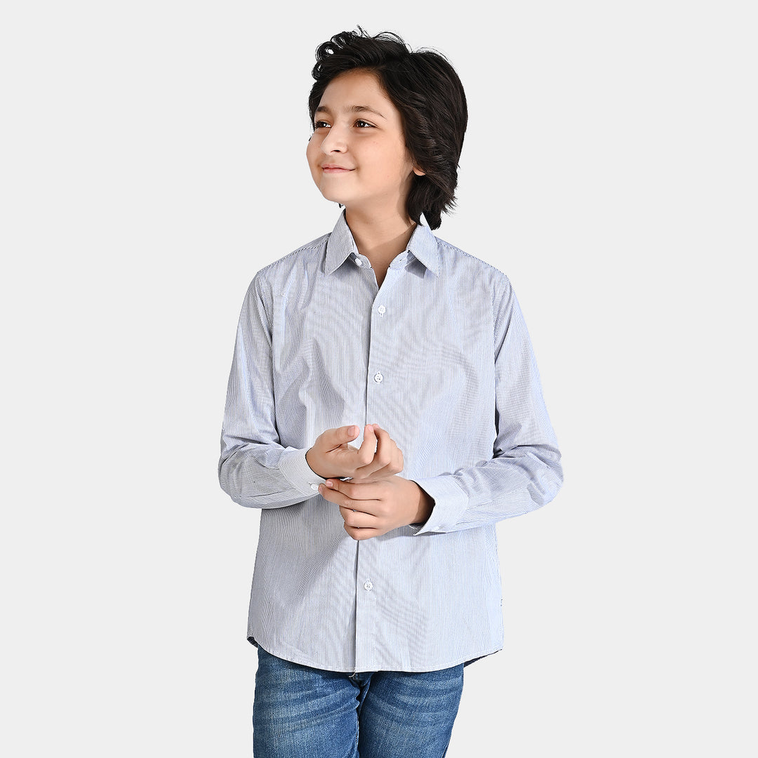 Boys Yarn Dyed Formal Shirt-Grey/Stripe