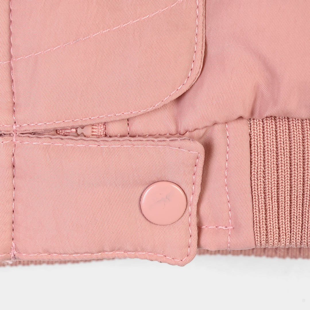 Infant Girls Polyester Puffer Jacket Flap-PINK