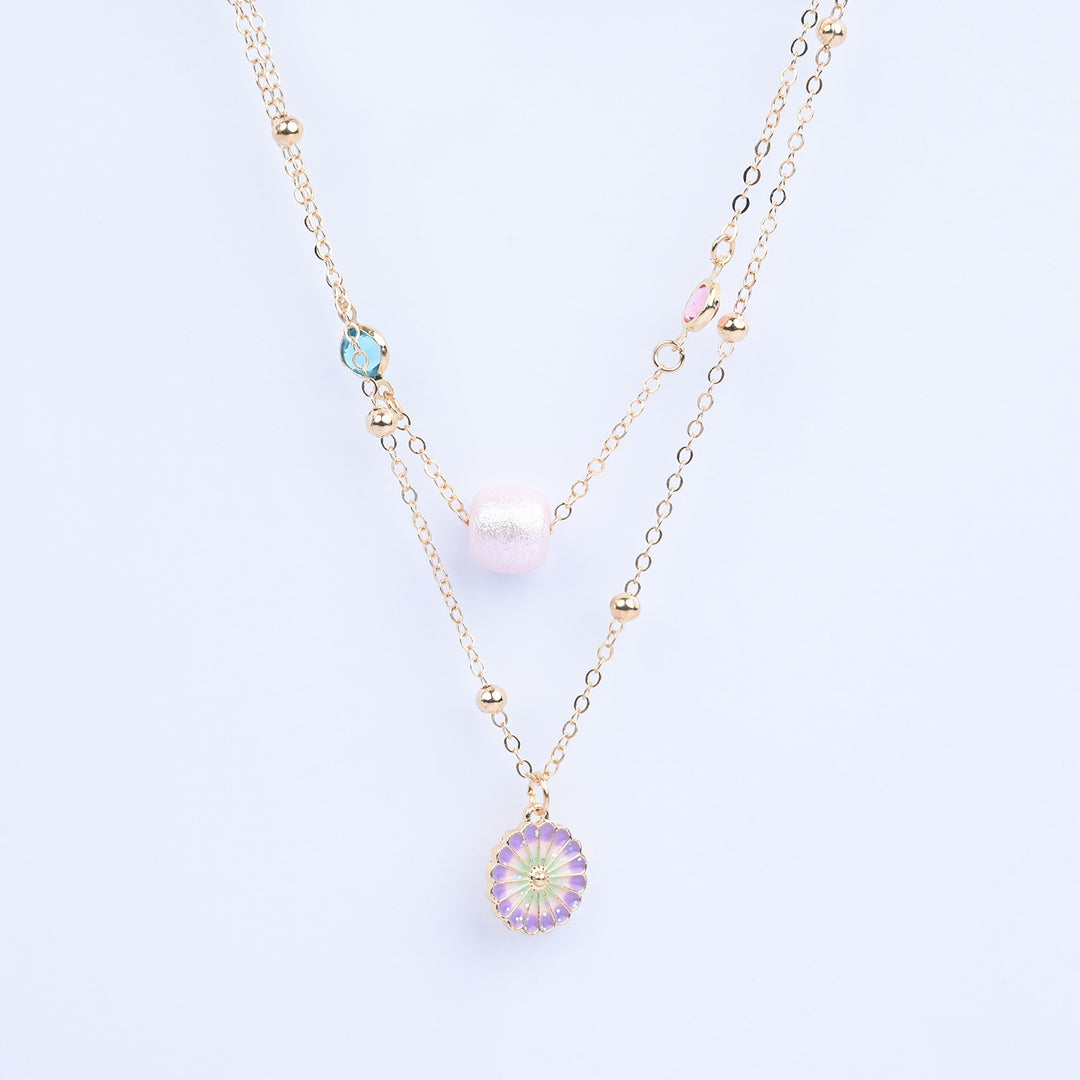 2-in-1 Chain Beads Flower Pendant Necklace