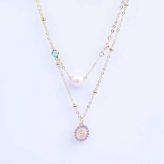 2-in-1 Chain Beads Flower Pendant Necklace