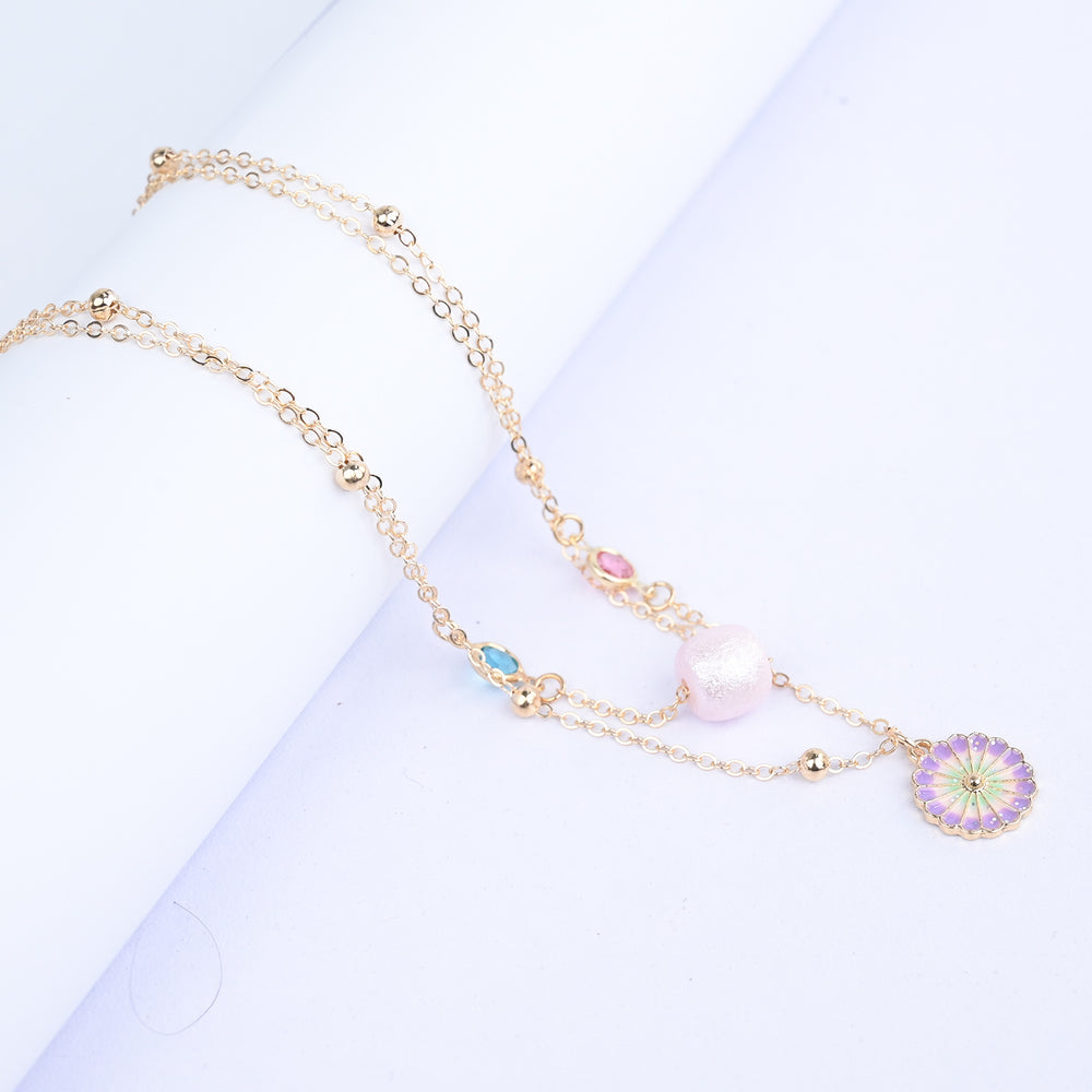 2-in-1 Chain Beads Flower Pendant Necklace