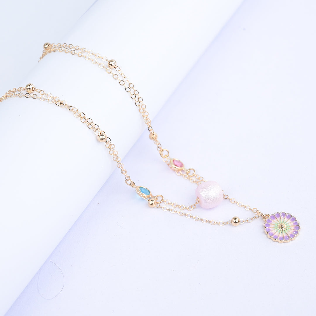 2-in-1 Chain Beads Flower Pendant Necklace