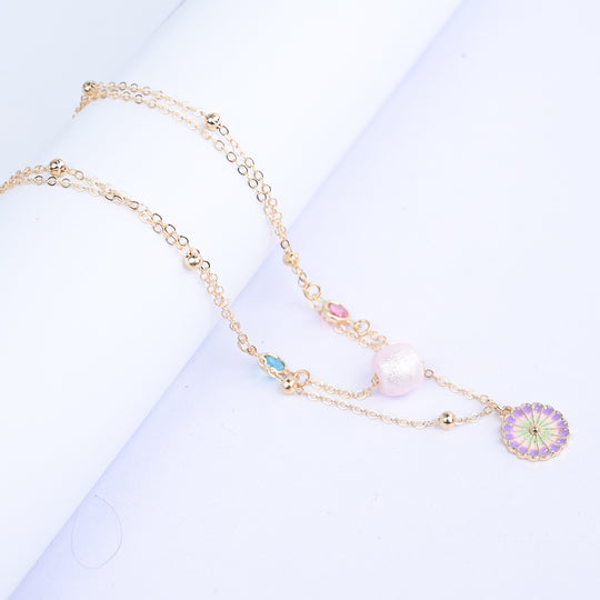 2-in-1 Chain Beads Flower Pendant Necklace