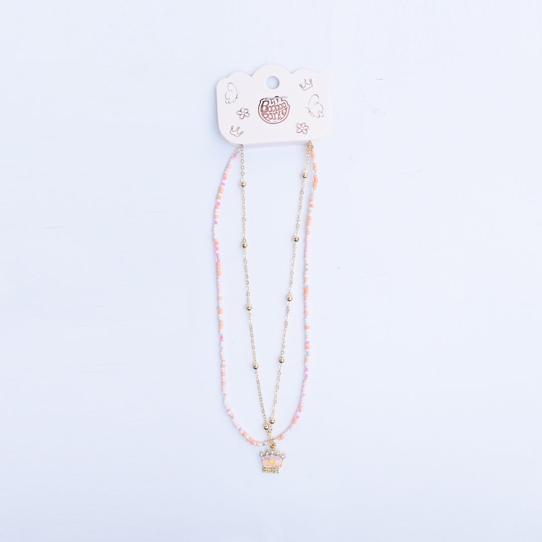 2-in-1 Chain Beads Crown Pendant Necklace