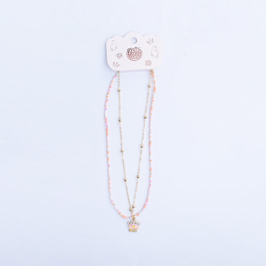 2-in-1 Chain Beads Crown Pendant Necklace