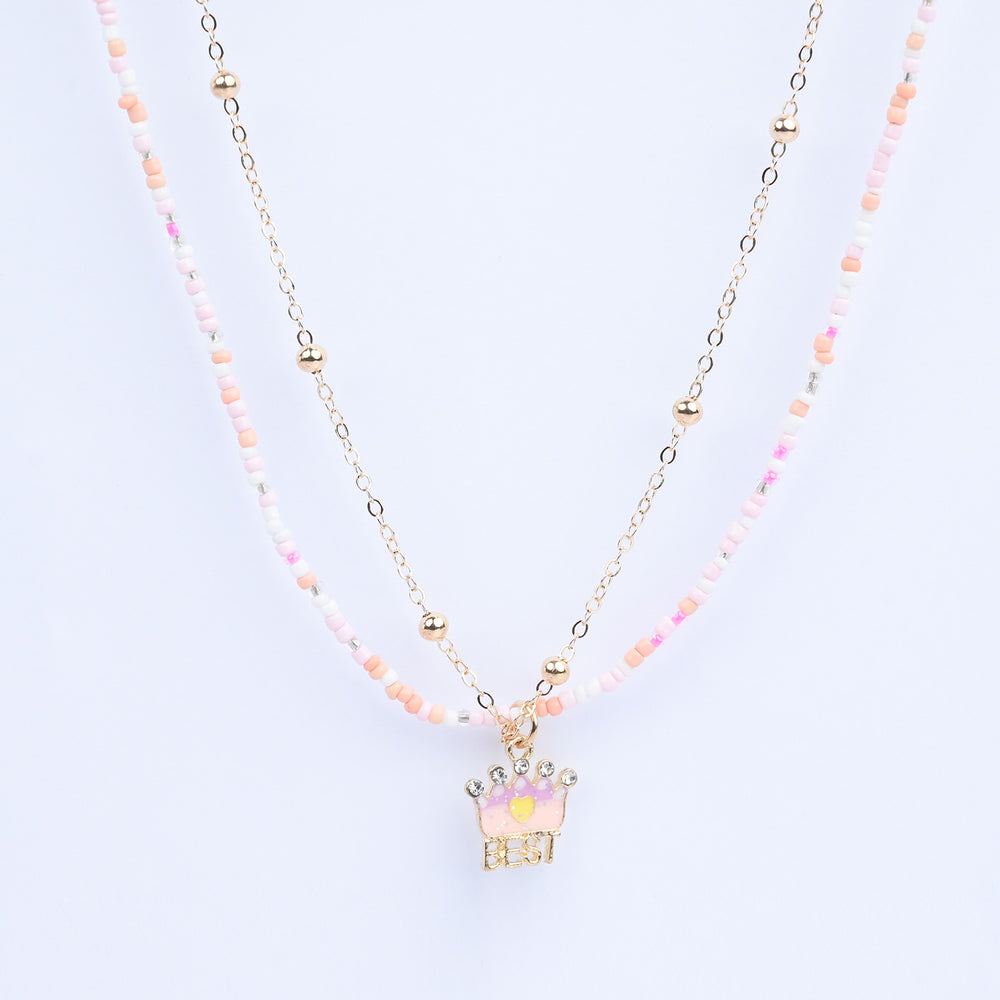 2-in-1 Chain Beads Crown Pendant Necklace