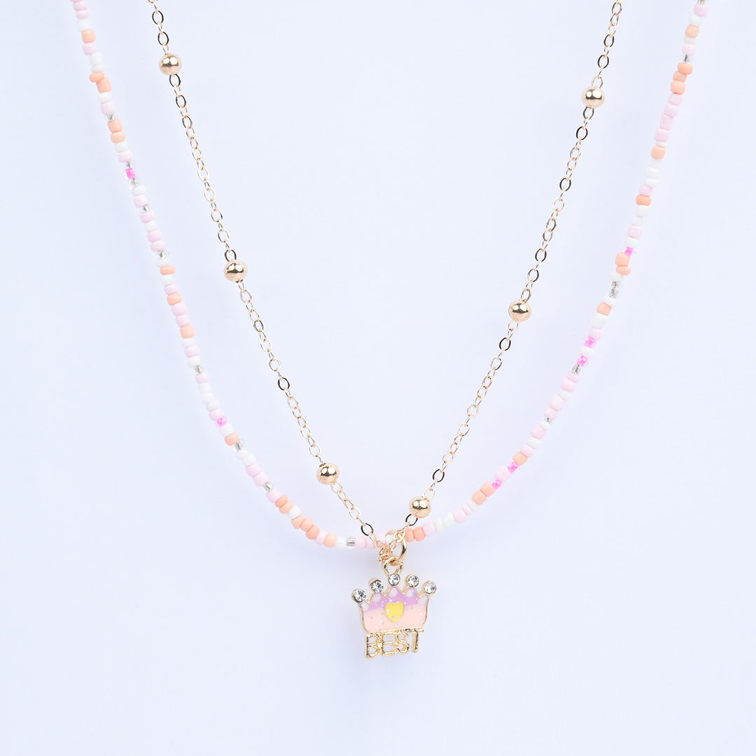 2-in-1 Chain Beads Crown Pendant Necklace