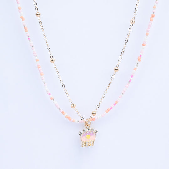 2-in-1 Chain Beads Crown Pendant Necklace
