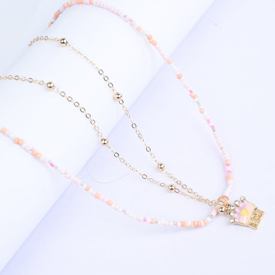 2-in-1 Chain Beads Crown Pendant Necklace