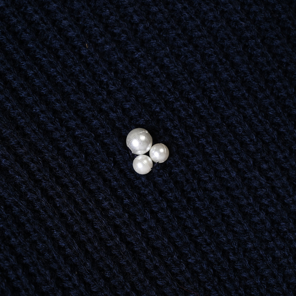 Girls Acrylic Sweater-Pearls-Navy Blue