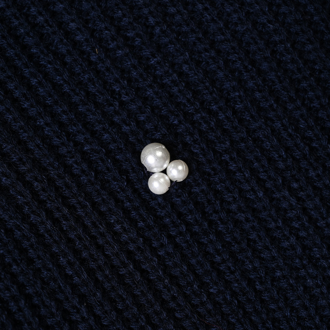 Girls Acrylic Sweater-Pearls-Navy Blue