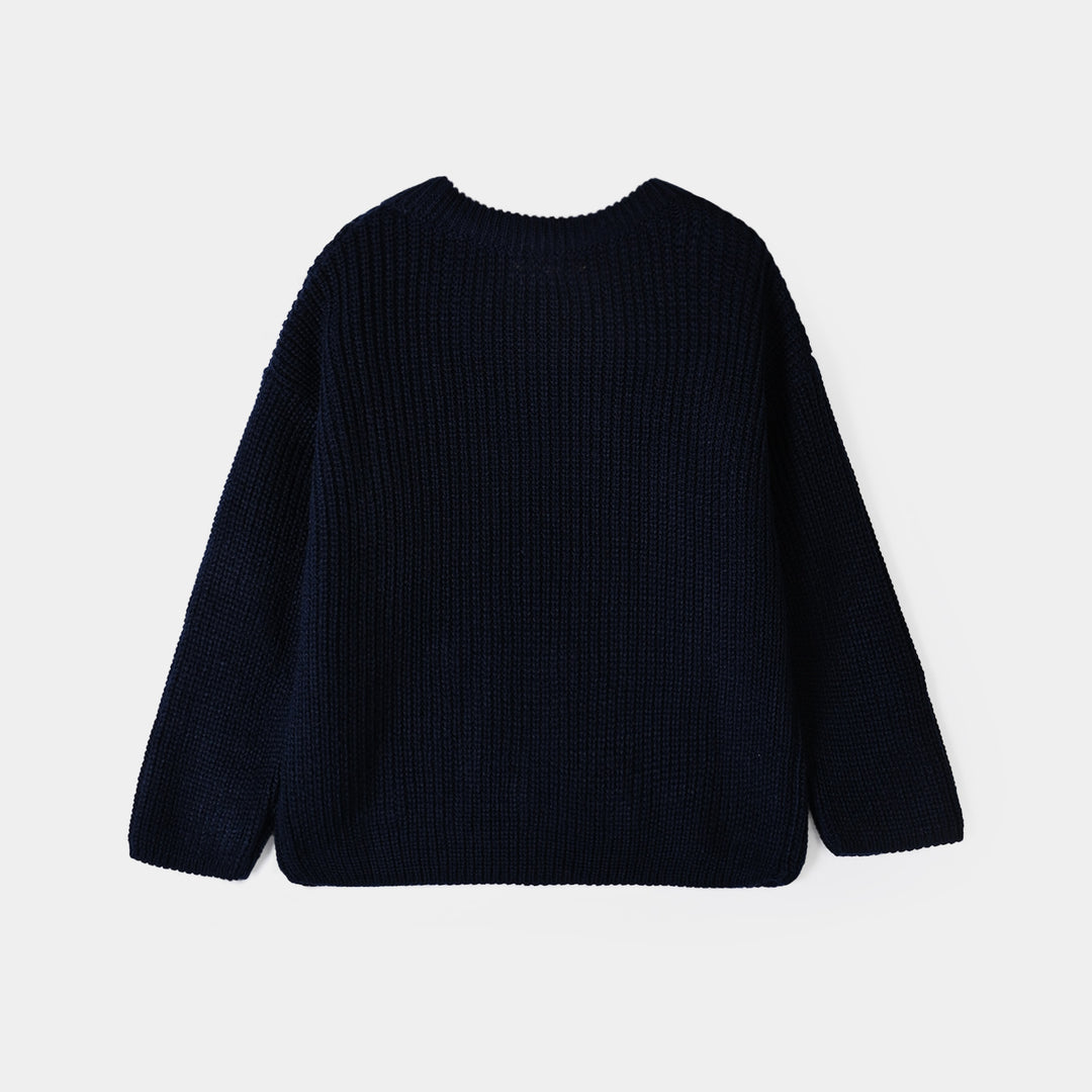 Girls Acrylic Sweater-Pearls-Navy Blue