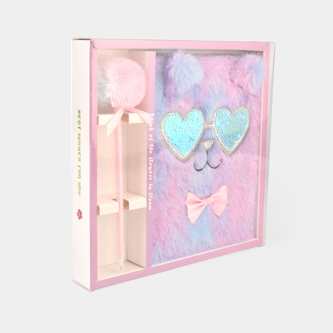 Diary Notebook Set with Pom-Pom Pen