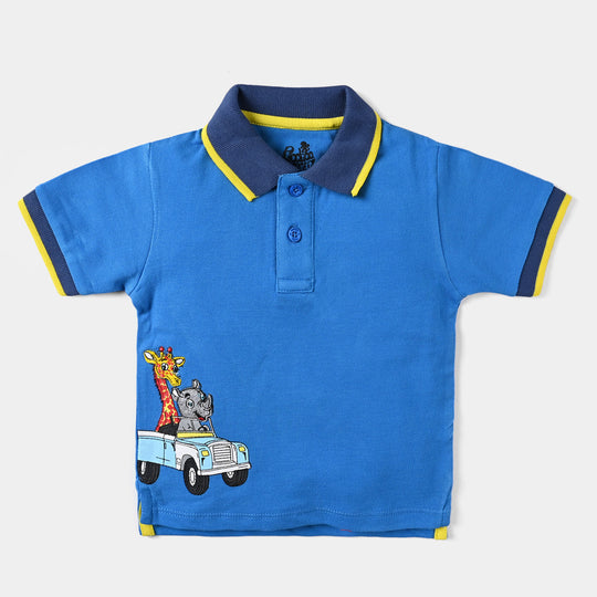 Infant Boys Cotton PK Polo Giraffe-B. Blue