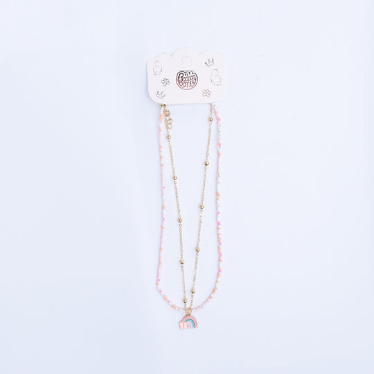 2-in-1 Chain Beads Rainbow Pendant Necklace