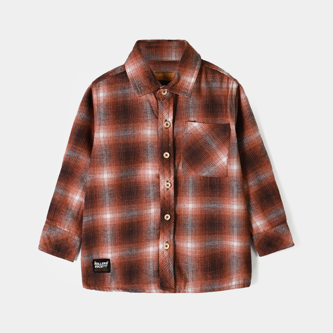 Boys Flannel Casual Shirt F/S Rollers Society-ORANGE