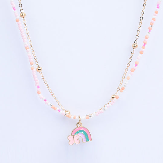 2-in-1 Chain Beads Rainbow Pendant Necklace