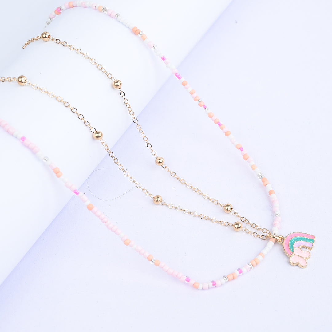 2-in-1 Chain Beads Rainbow Pendant Necklace