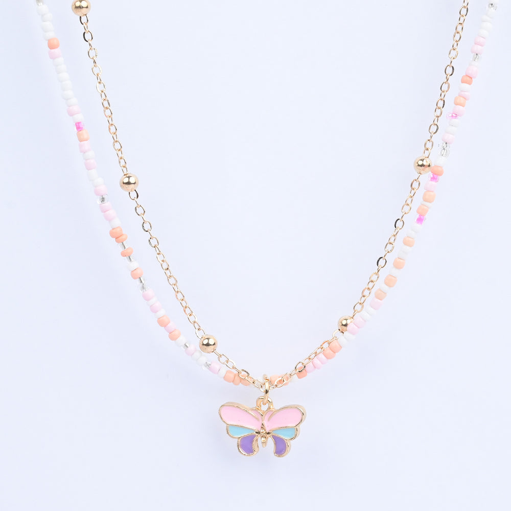2-in-1 Chain Beads Butterfly Pendant Necklace