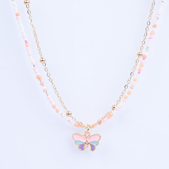2-in-1 Chain Beads Butterfly Pendant Necklace