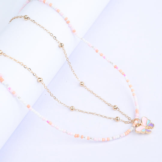 2-in-1 Chain Beads Butterfly Pendant Necklace