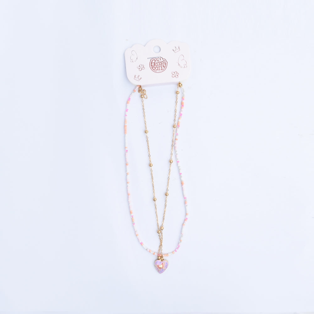 2-in-1 Chain Beads Butterfly Heart Pendant Necklace