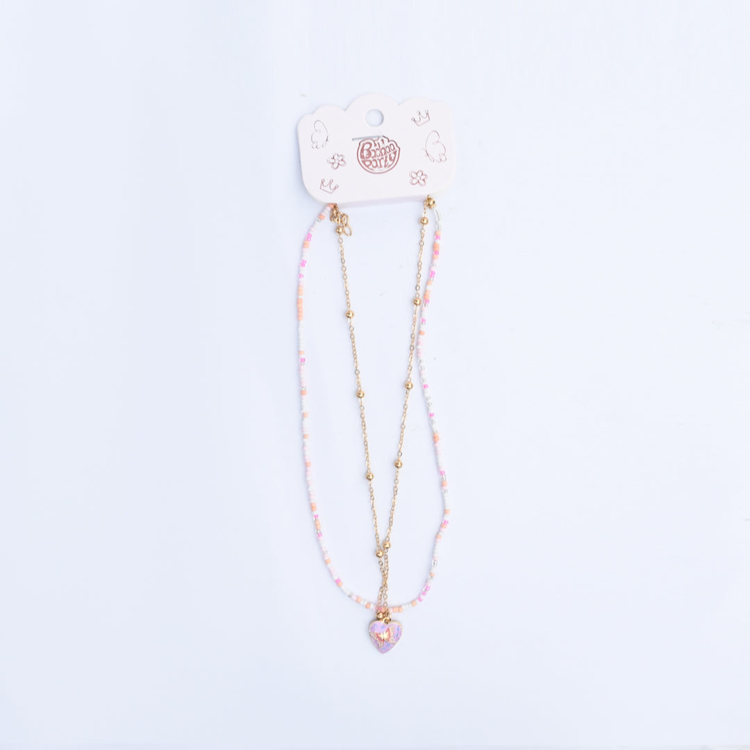 2-in-1 Chain Beads Butterfly Heart Pendant Necklace