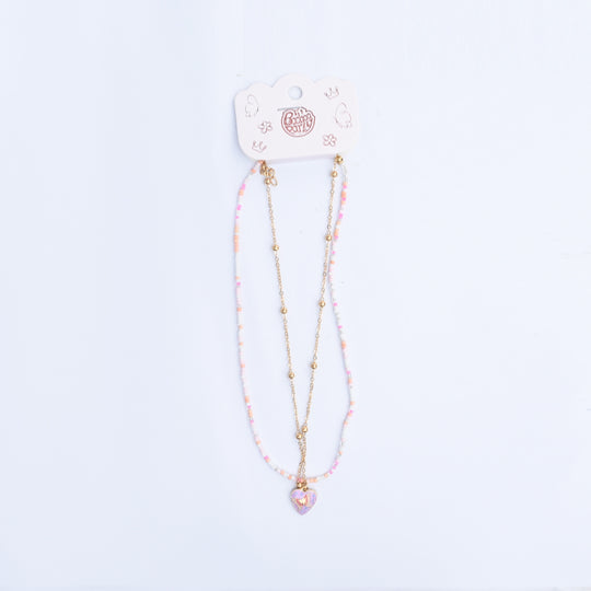 2-in-1 Chain Beads Butterfly Heart Pendant Necklace