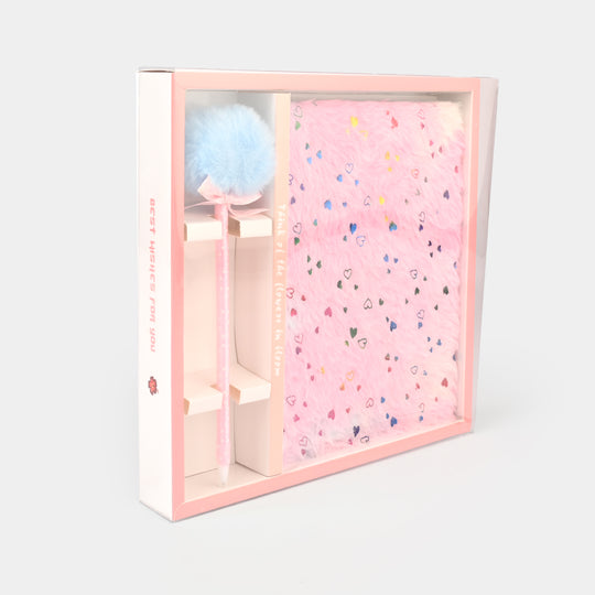 Diary Notebook Set with Pom-Pom Pen