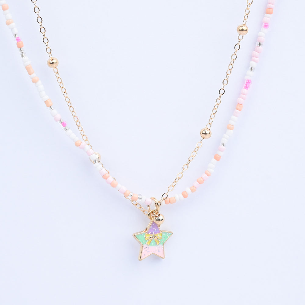 2-in-1 Chain Beads Star Pendant Necklace
