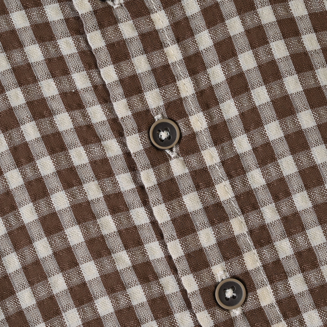 Boys Seersucker Casual Shirt F/S -BROWN