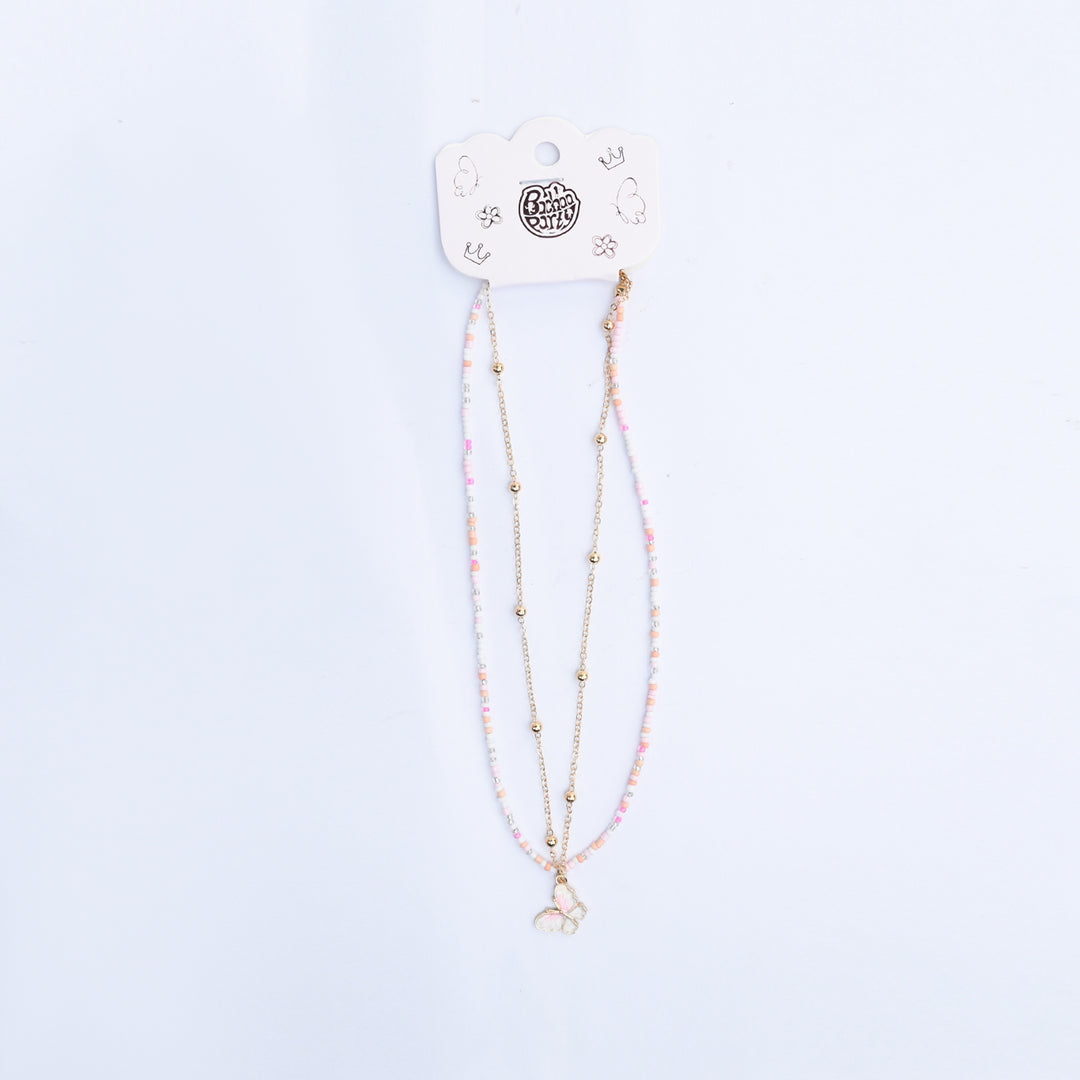 2-in-1 Chain Beads White Butterfly Pendant Necklace