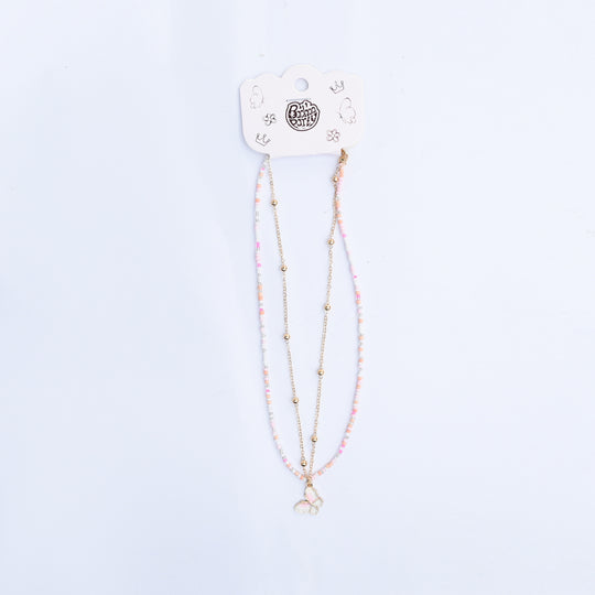 2-in-1 Chain Beads White Butterfly Pendant Necklace
