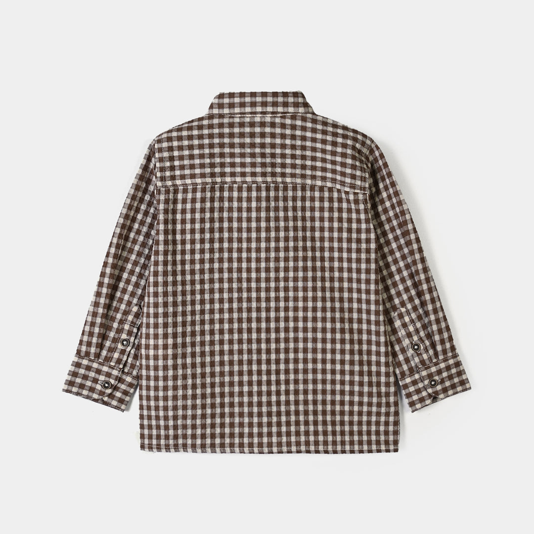 Boys Seersucker Casual Shirt F/S -BROWN