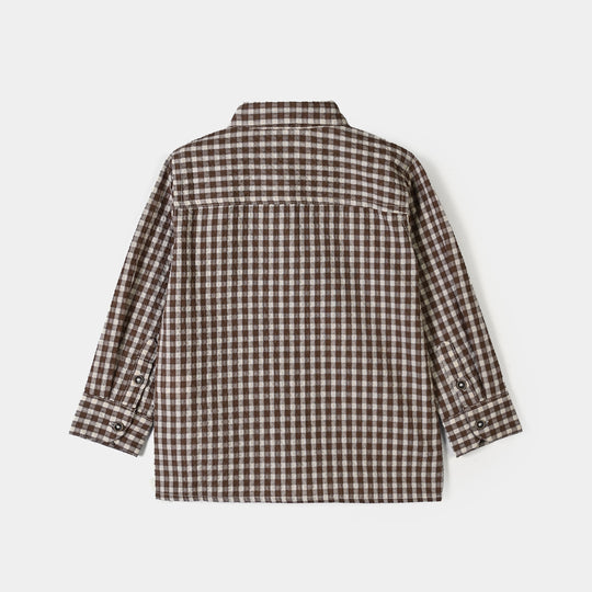 Boys Seersucker Casual Shirt F/S -BROWN