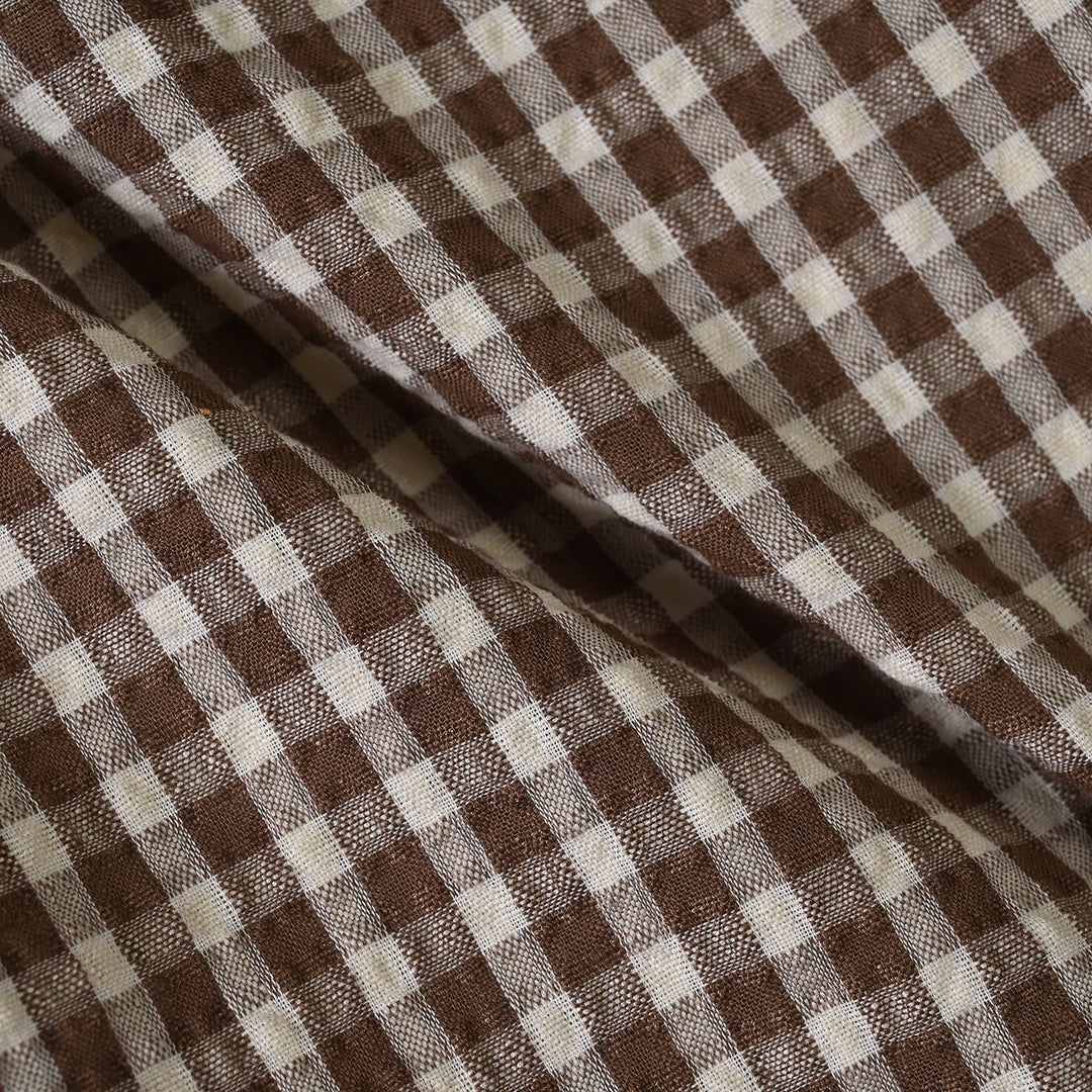 Boys Seersucker Casual Shirt F/S -BROWN