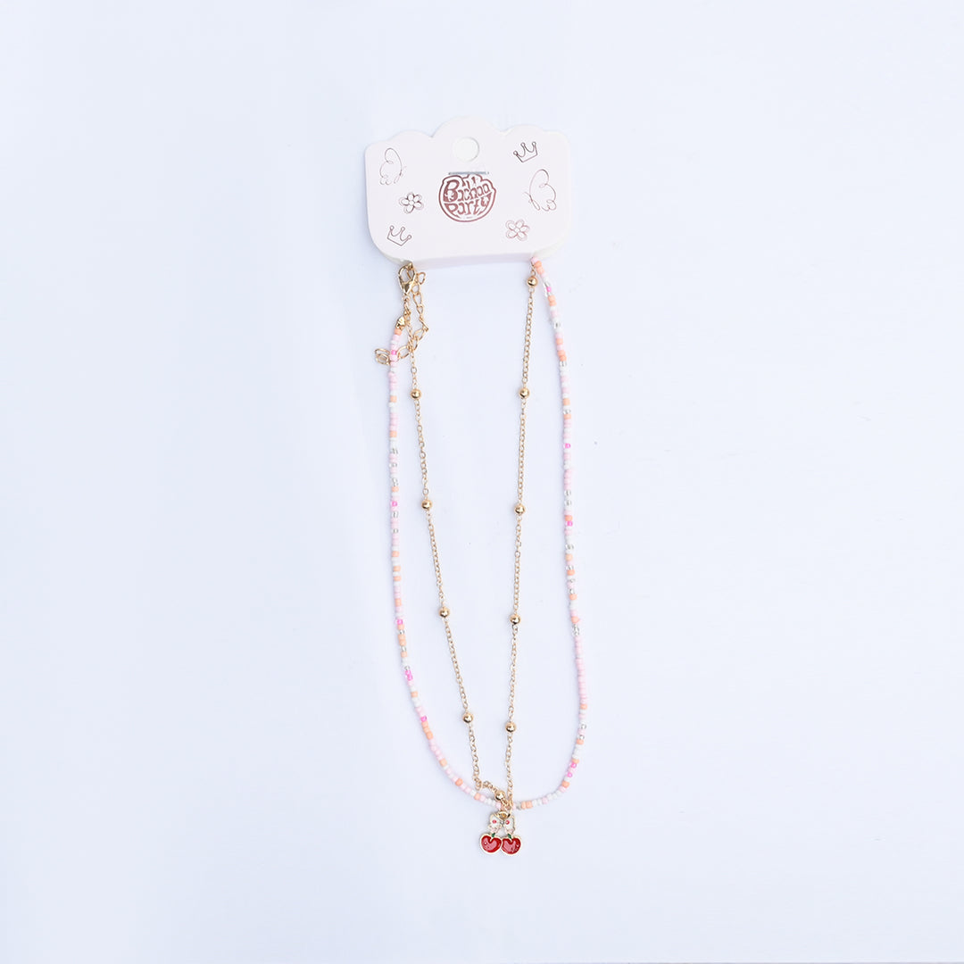 2-in-1 Chain Beads Red Cherry Pendant Necklace