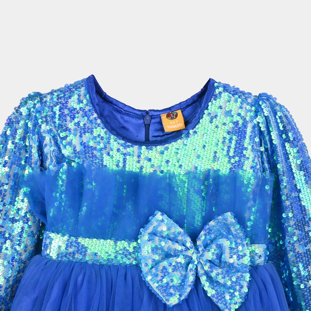 Girls Sequence Fancy Frock-Blossom-BLUE