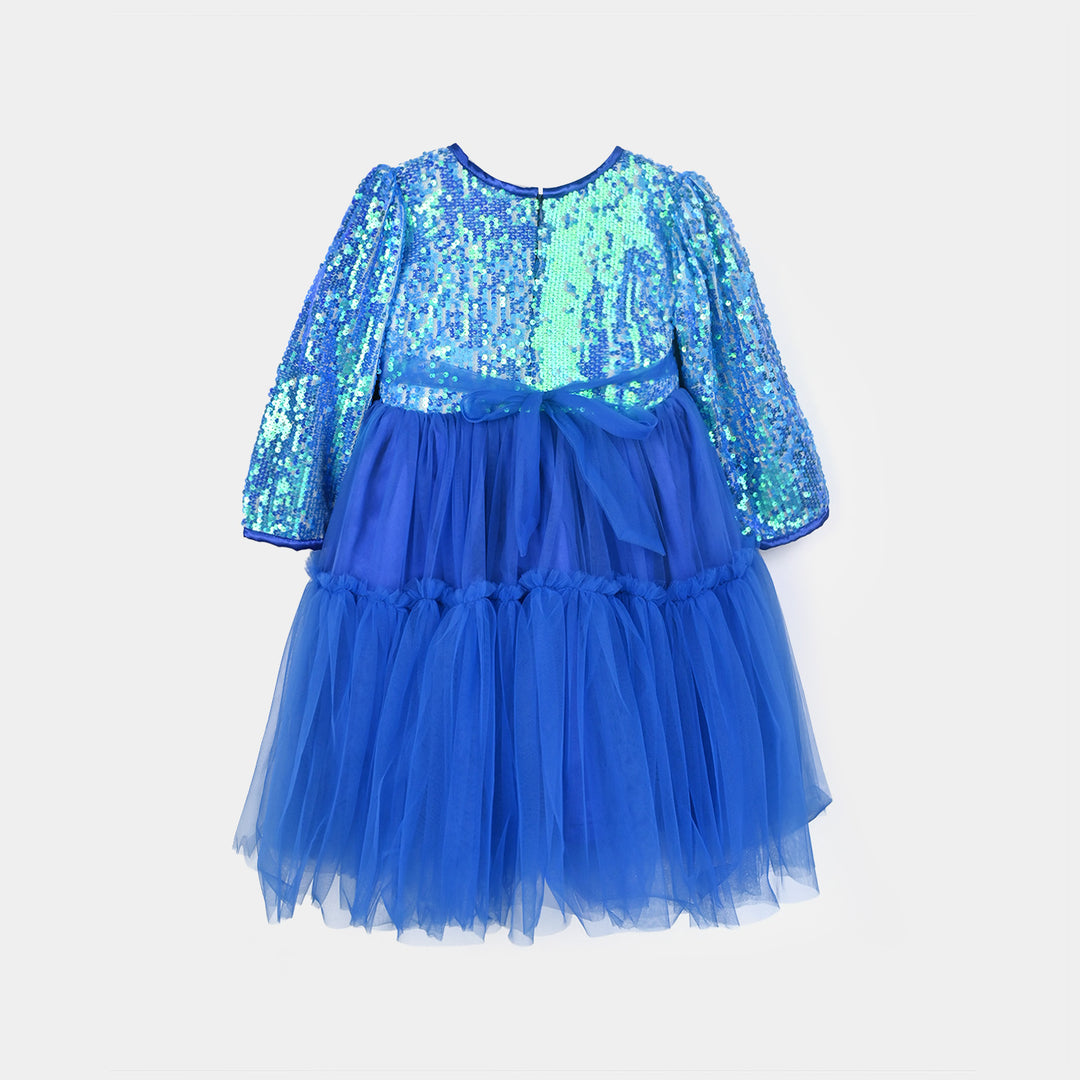 Girls Sequence Fancy Frock-Blossom-BLUE