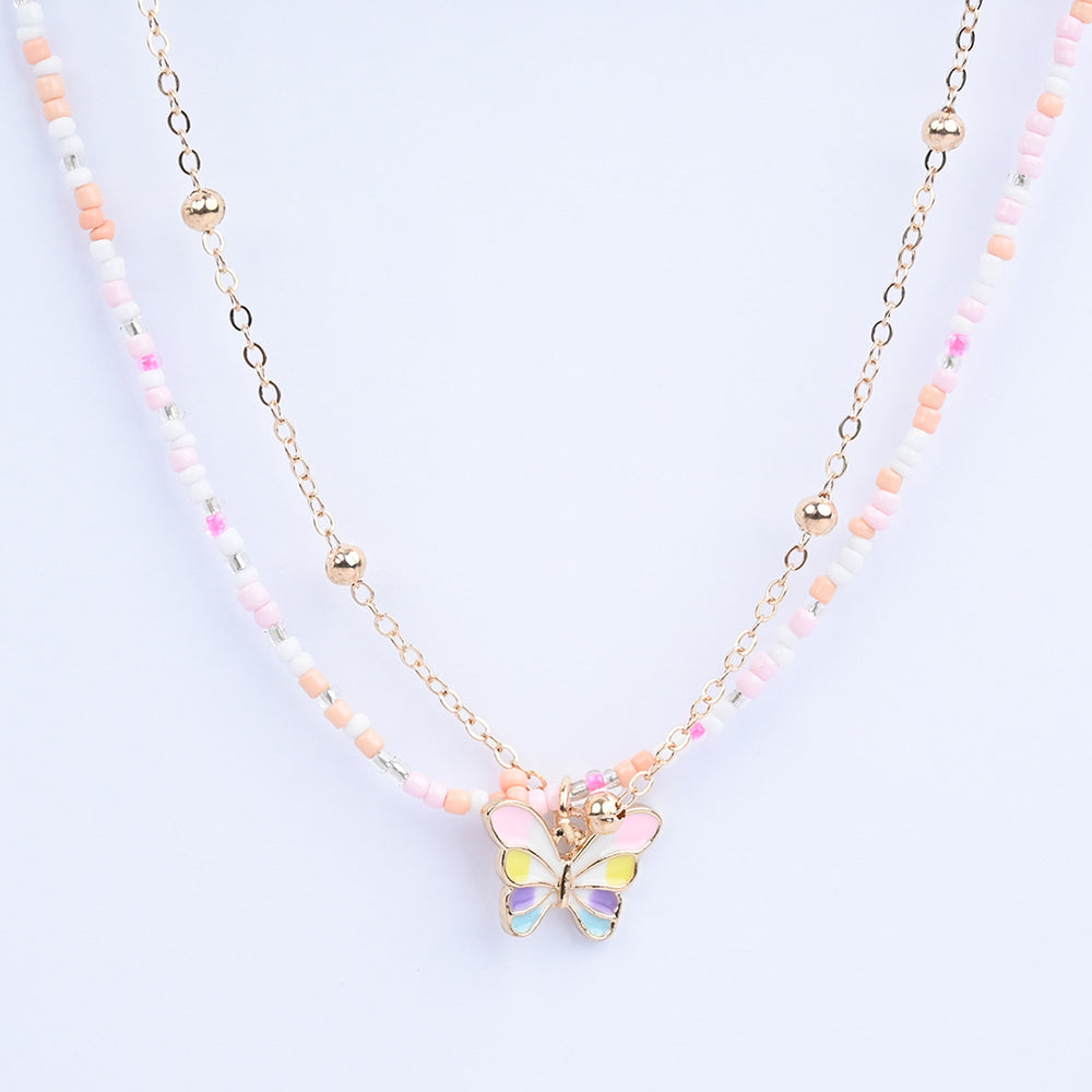 2-in-1 Chain Beads Butterfly Pendant Necklace