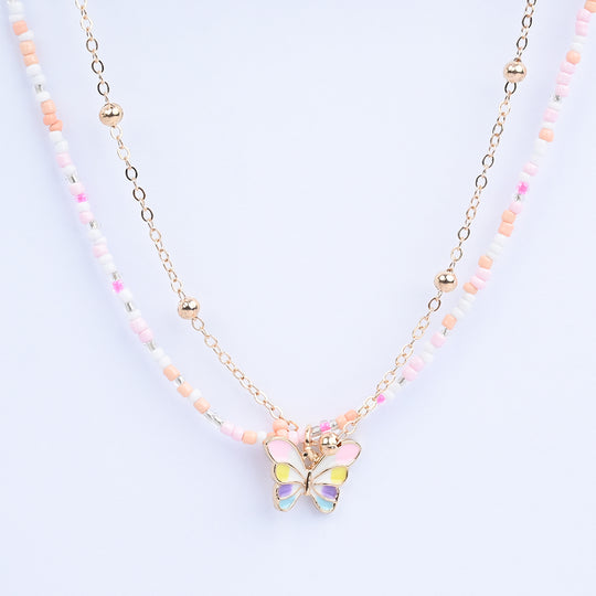 2-in-1 Chain Beads Butterfly Pendant Necklace